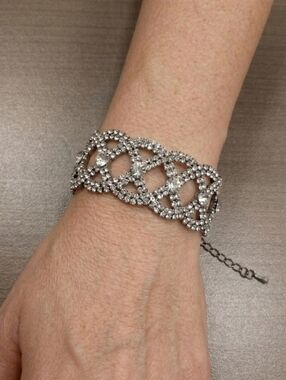 Braided Faux Diamond Bracelet Rhinestone Formal Wedding Woven Chunky Gunmetal